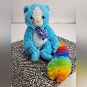 Nanco Kitty Cat Plush Stuffed Animal Blue & White, Long Fluffy Rainbow Tail 13"